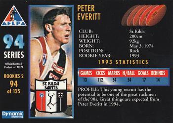 1994 Dynamic AFLPA #94 Peter Everitt Back